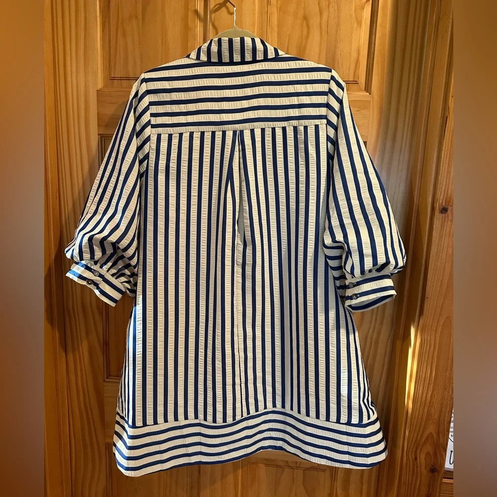 entro Blue and White Striped Dress Top - Picture 2 of 4